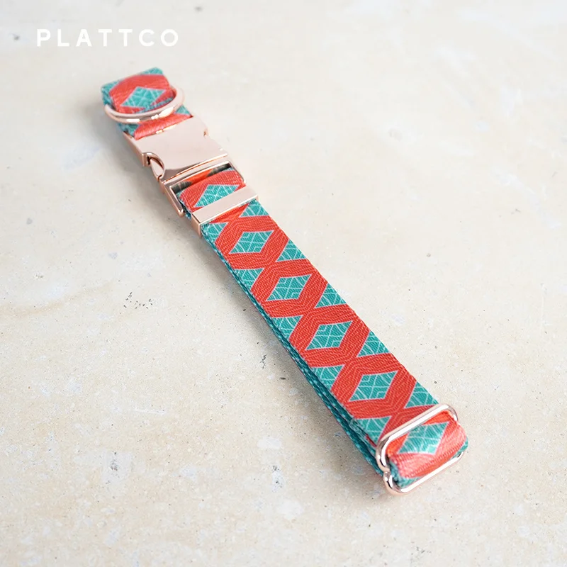 PLATTCO diseño único collar de perro estampado patrón de rejilla roja con hebilla de oro rosa de alta calidad 5 tamaños PDC319RG - imagen 3