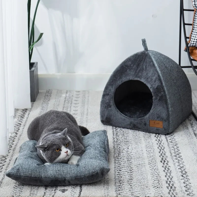 Nuevo nido triangular para gatos, casa cerrada para gatos, nido para mascotas, nido para perros de sueño profundo cálido y grueso, suministros para mascotas - imagen 2