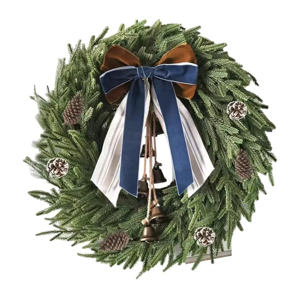 Corona navideña exterior de hojas verdes, corona navideña rústica de granja, decoración de guirnalda navideña, corona de puerta delantera para pared de balcón - imagen 3