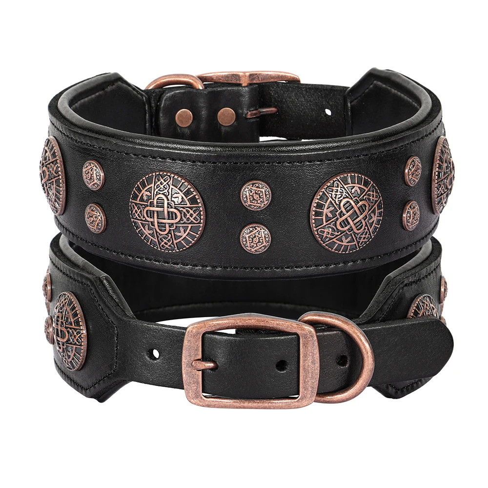 Collar de perro de cuero genuino, collares para perros con tachuelas y pinchos, Collar ajustable para mascotas para perros medianos, Bulldog Francés, Labrador - imagen 3