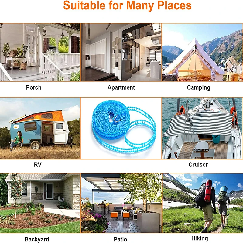Colgador antideslizante a prueba de viento de 10m/8m/5m/3m, tendedero para exteriores, cuerda retráctil de viaje, línea de lavado, líneas de secado para acampar, dispositivo para el hogar - imagen 3