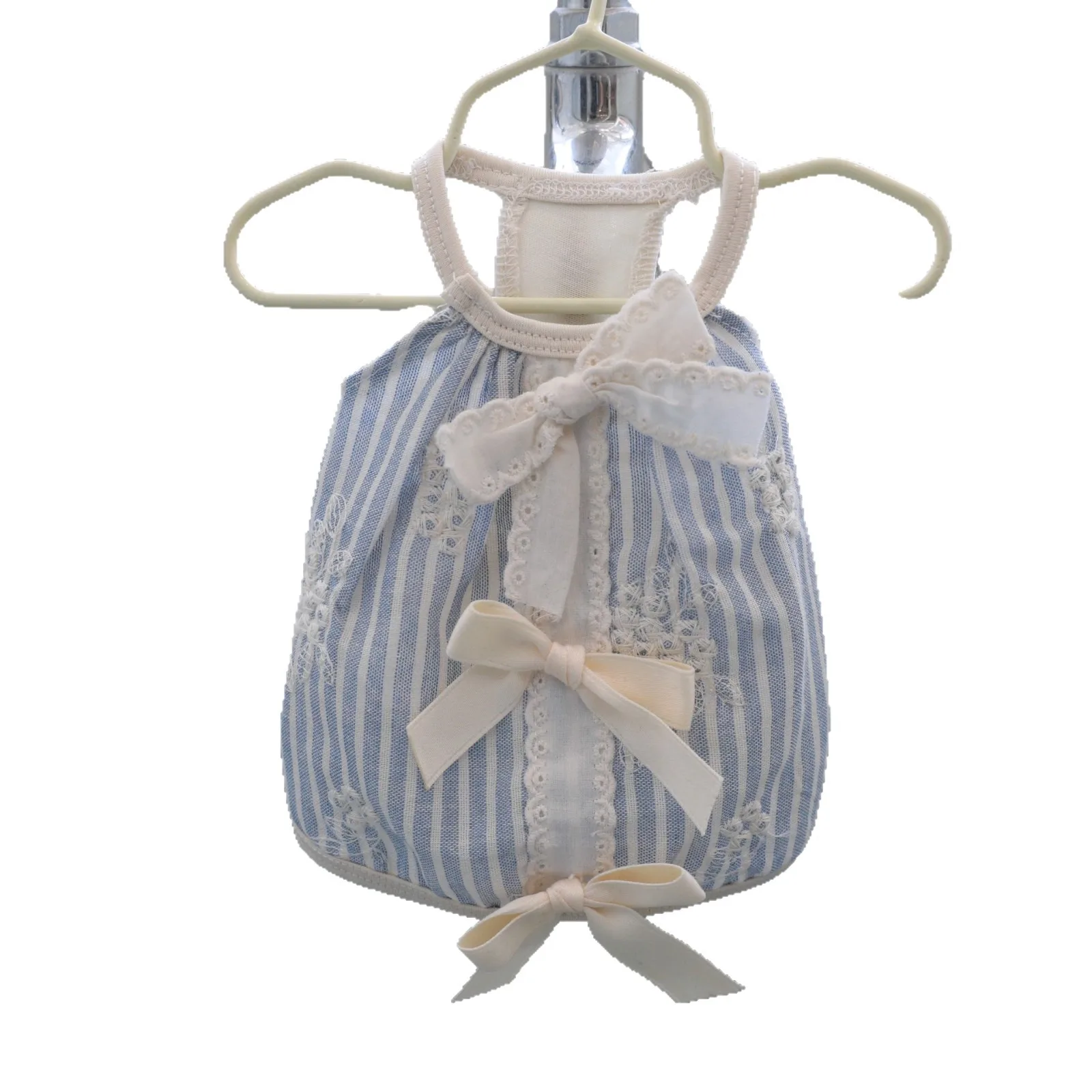 Vestido fino y fresco con tirantes a rayas bordadas para mascotas, vestidos para perros pequeños, ropa para cachorros - imagen 5