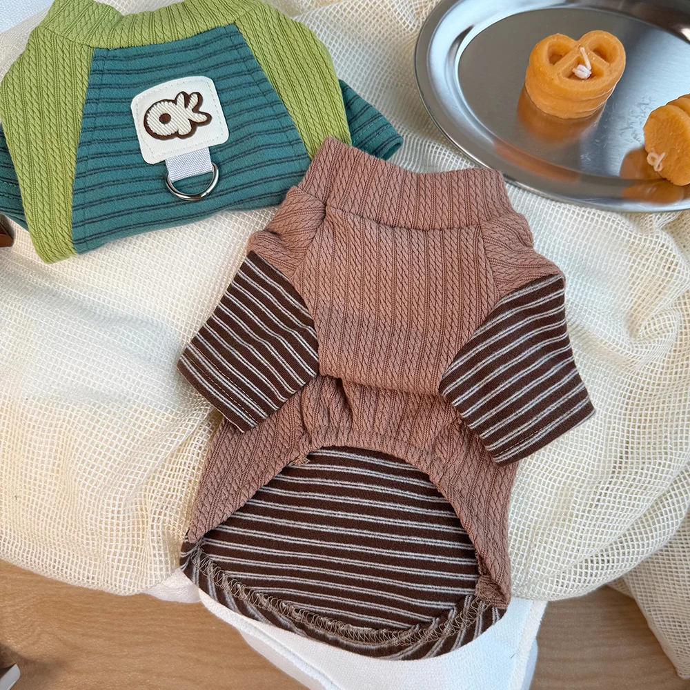 Camisa a rayas para perros, ropa cálida y suave para perros, camisetas interiores para cachorros de otoño, jerséis con estampado bonito para gatos, sudaderas para Chihuahua, chaleco para mascotas - imagen 5