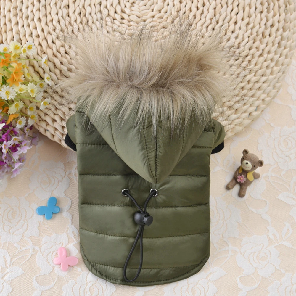 Chaqueta de invierno con capucha para mascotas, ropa cálida para perros pequeños con cuello de piel, trajes para mascotas, abrigo impermeable con capucha para Bulldog Francés - imagen 3
