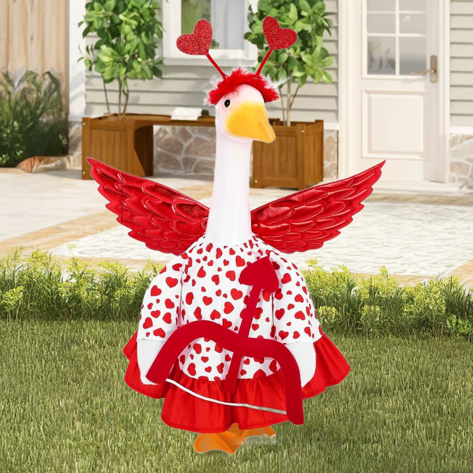 Vestido rojo estatua de ganso para jardín – decoración exterior