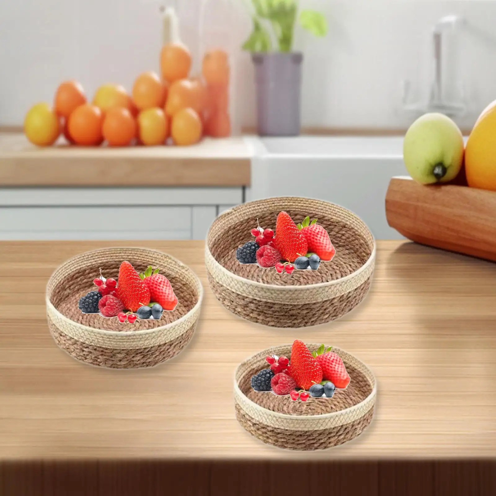 Food Serving Basket Picnic Basket Housewarming Gifts Portable Multifunction Round Storage Basket for Outdoor Camping Bread