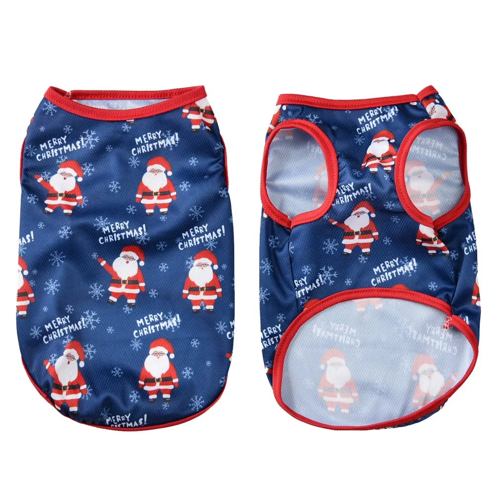 Chaleco transpirable para perro, camiseta suave con estampado de Papá Noel para Navidad, para perros pequeños y medianos, gatos, trajes bonitos de fiesta de Yorkshire - imagen 4