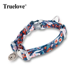 Collar floral con nombre para gato y perro - placa grabada y campana