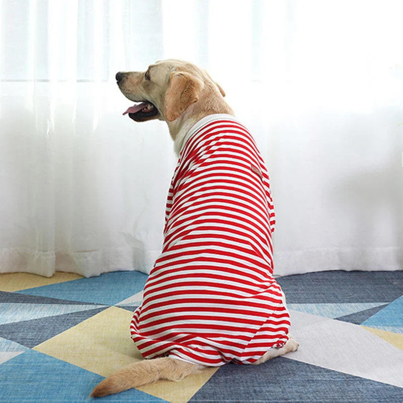 Pijama para perro grande, mono de algodón suave a rayas para mascotas medianas y grandes, ropa para Rottweiler Golden Retriever - imagen 5