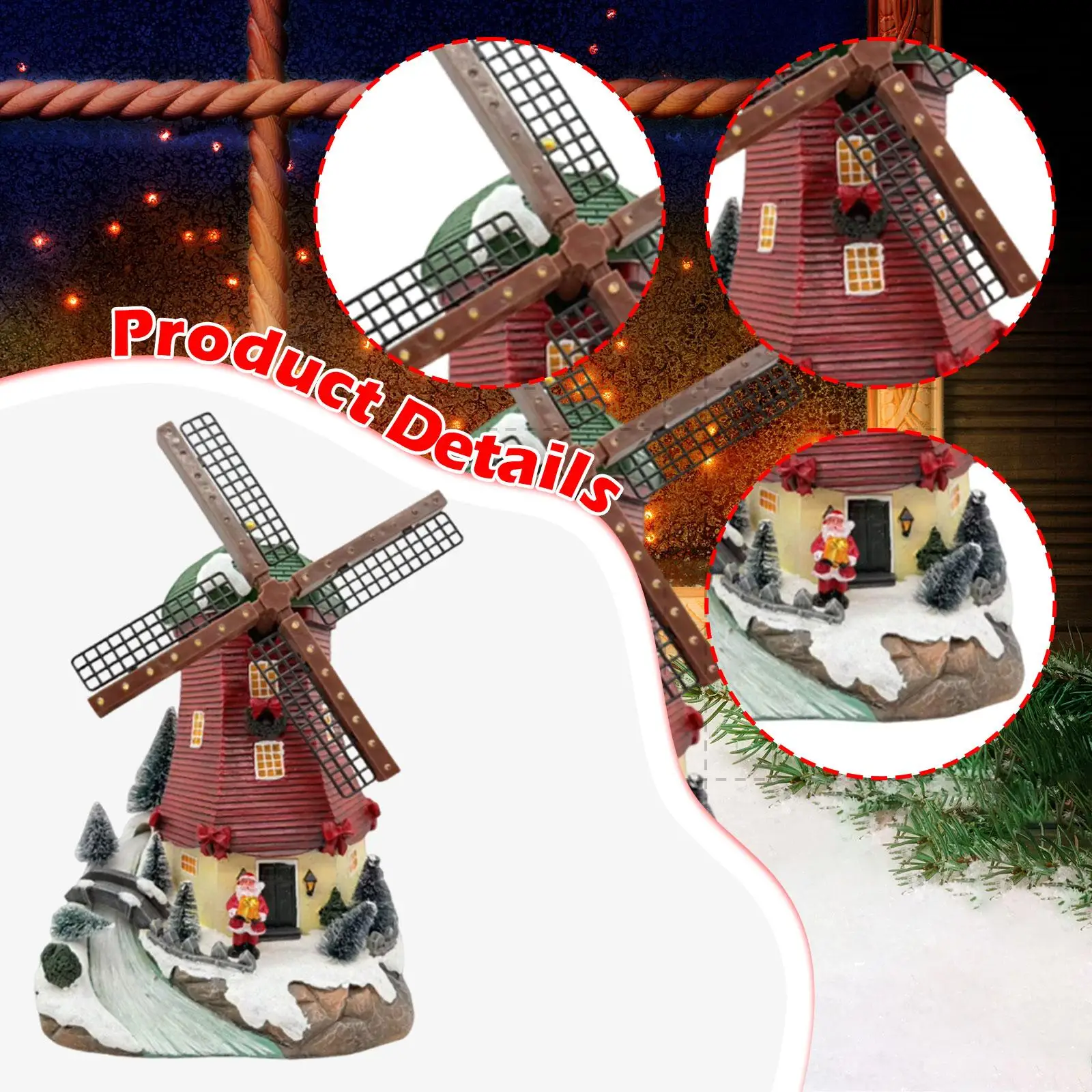 Estatua navideña de molino de viento, regalo de Navidad con música ligera, coleccionable creativo - imagen 5