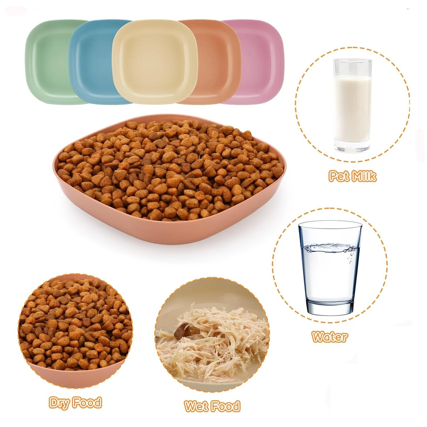 Juego de cuencos de plástico antideslizantes para gatos, platos de agua y comida poco profunda para mascotas, adecuados para gatitos, piernas cortas, hurones, gatos callejeros, 3/10/20 piezas - imagen 2