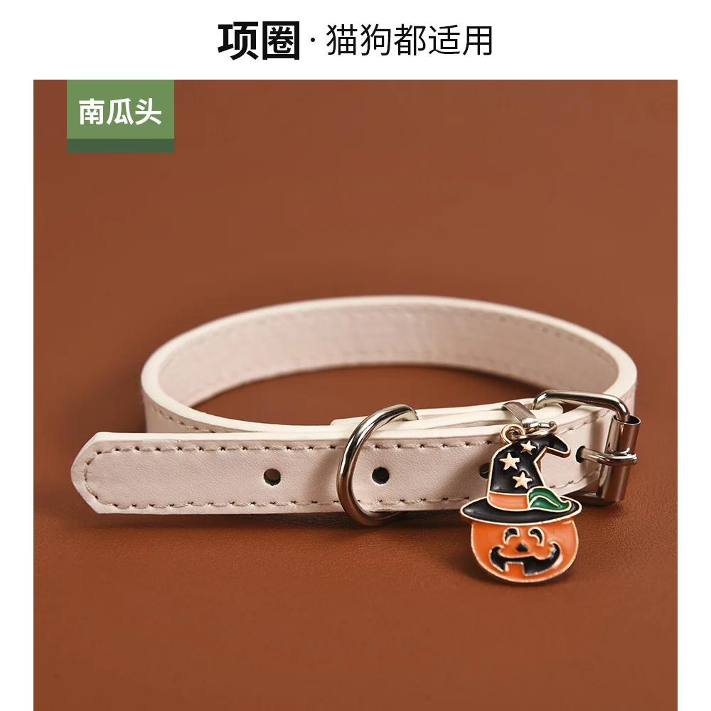 Suministros para mascotas, linterna de calabaza de Halloween, Collar de perro de cuero PU, Anillo de cuello para perro fantasma Reaper - imagen 5