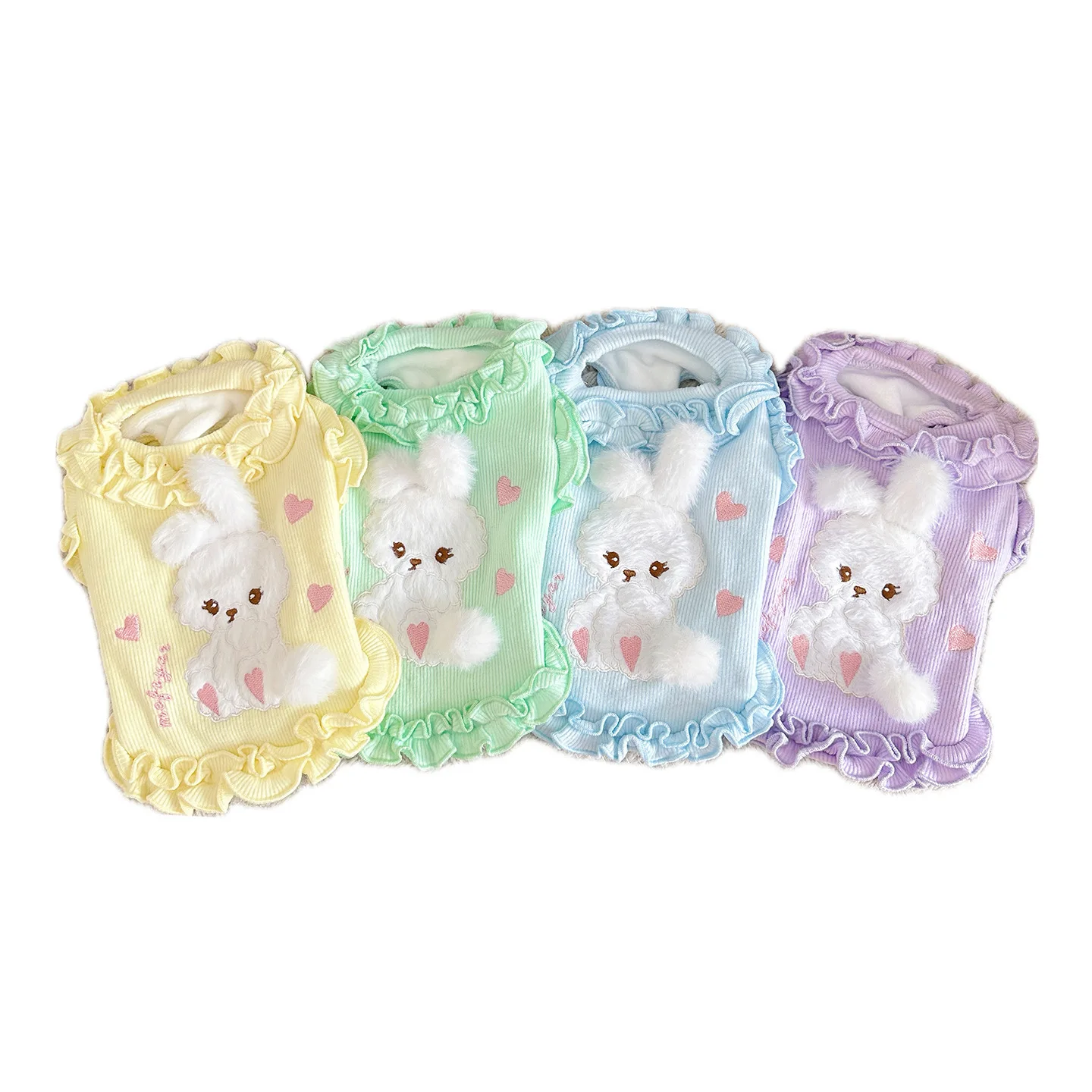 Chaleco de conejo de peluche grueso para otoño e invierno, con encaje y bonito abrigo con bola de pelo, ropa para perros pequeños, ropa para cachorros - imagen 5