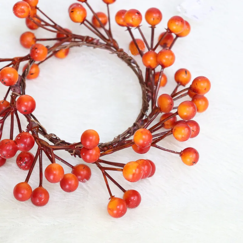 Corona pequeña de 8cm para decoración del Día de Acción de Gracias, anillo de vela para Halloween, naranja, bayas, hoja de arce, calabaza, adorno de otoño - imagen 3