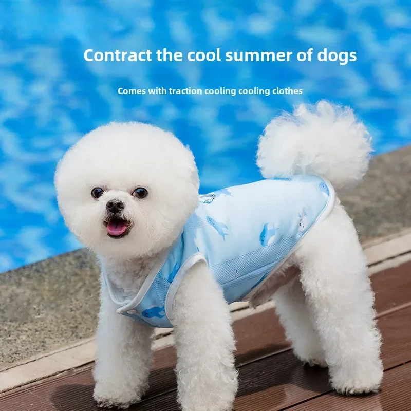 Ropa fresca de verano para perros, chaleco Tractable transpirable con estampado completo, refrigeración de insolación, ropa para mascotas de peluche pequeño