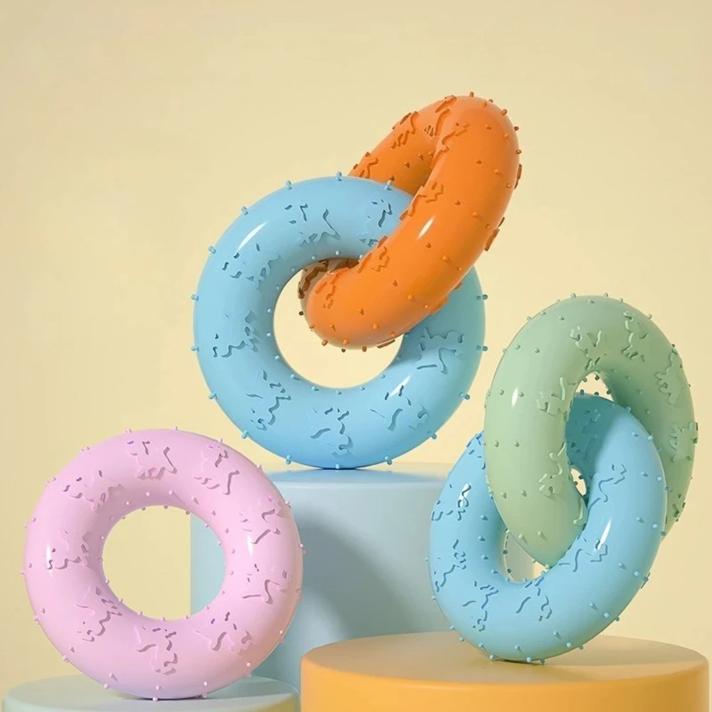 Juguetes para masticar para perros para limpiar los dientes, hueso de goma suave rosa, bola divertida, regalo interactivo para donuts para perros pequeños y medianos, regalos para mascotas - imagen 3