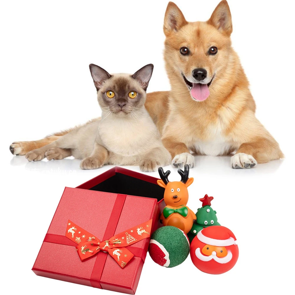 Conjunto de juguetes navideños para perros, regalo para cachorros, cuerda para morder, Papá Noel, alce, juguetes chirriantes, juguetes interactivos para perros, regalos de navidad - imagen 2