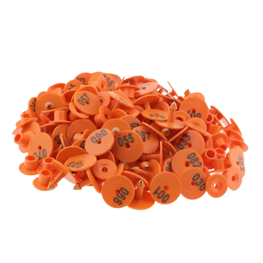 100PCS Small Numbered Livestock Ear Tag for Pig Cow Cattle Goat Sheep Orange