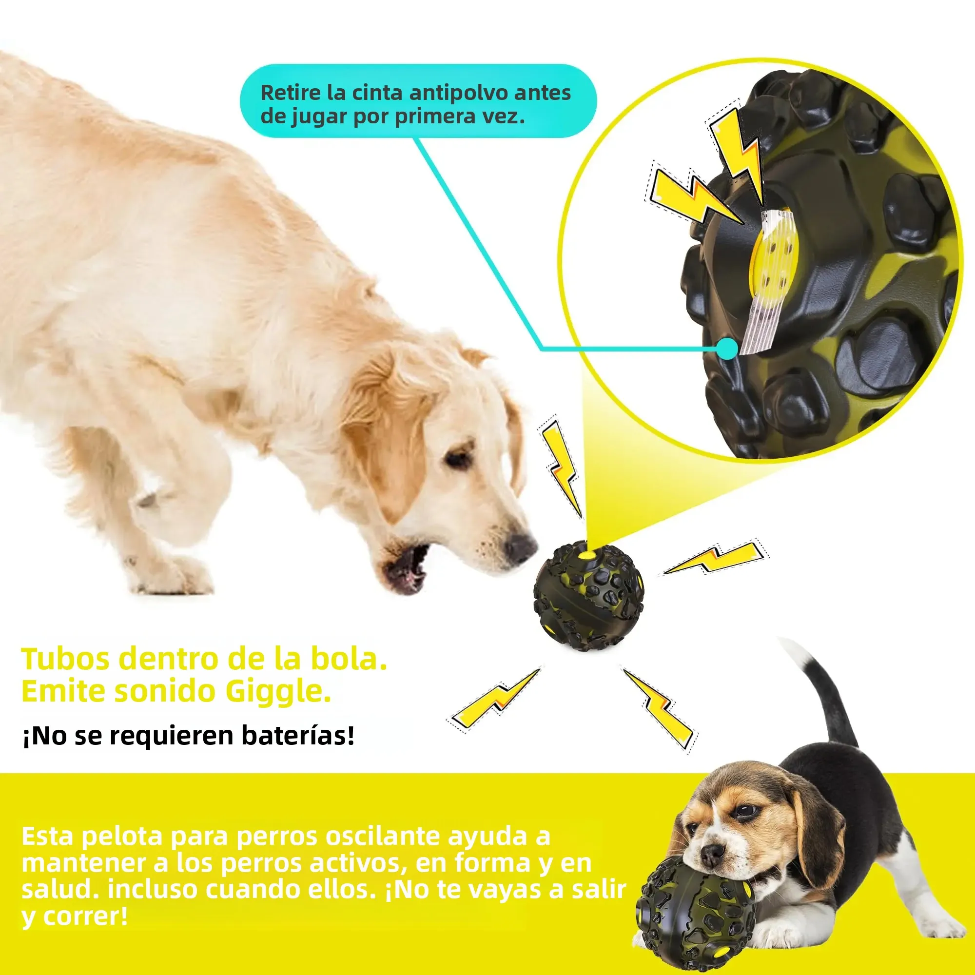 Pelota de juguete para perros para masticadores agresivos, pelota interactiva para perros con divertido sonido chirriante y oscilante, duradera para perros medianos - imagen 2