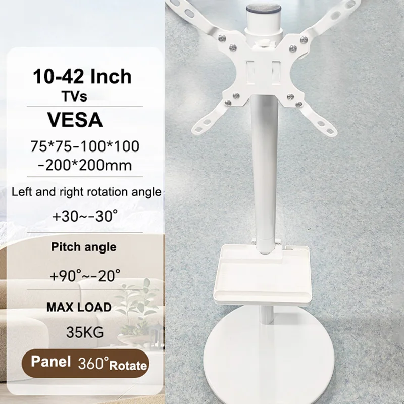 Soporte para TV móvil con ruedas, carrito para TV rodante portátil de altura ajustable, soporte para TV rodante Max VESA de 200x200mm para televisores de 10-42 pulgadas - imagen 2