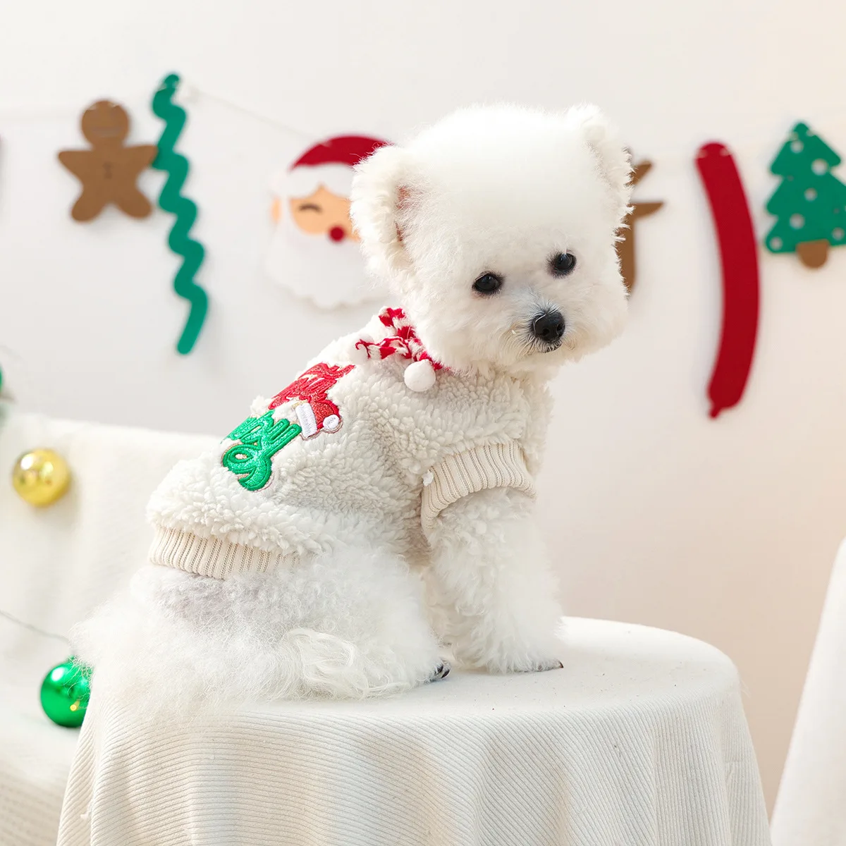 Sudadera con capucha de felpa para Festival de otoño/invierno para mascotas, abrigo informal de cuello alto con bonito gatito, ropa navideña de terciopelo para perros pequeños - imagen 3
