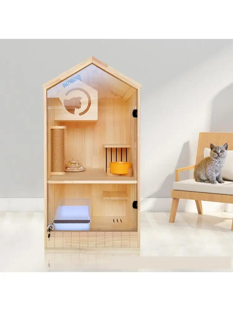 Jaula de madera maciza para gatos, armario de exhibición para gatos, muebles y herramientas para gatear, 100x60x170 - imagen 2
