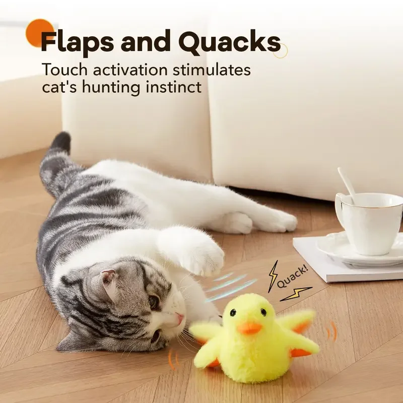 Juguetes para gatos, pato batiente, pájaro eléctrico recargable con hierba gatera, juguete de peluche activado por tacto, juguete interactivo para gatitos - imagen 2