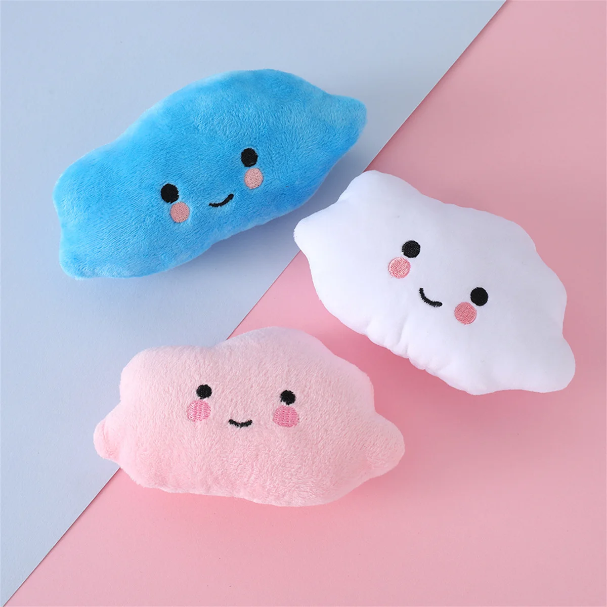 4 unids/pack de juguete de peluche para mascotas, divertido juguete para masticar para mascotas, juguete chirriante con forma de nube de dibujos animados, juguete con sonido para perros, suministros para mascotas, triangulación de envíos - imagen 3