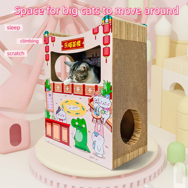 Casa para gatos, torre para rascar, tablero corrugado para rascar, villa - imagen 2