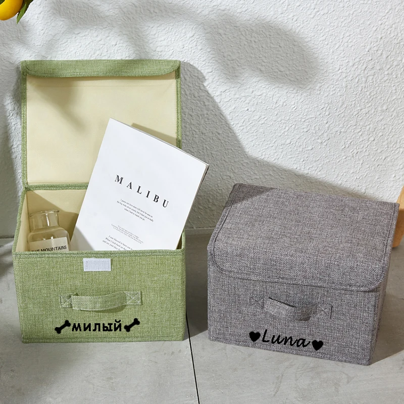Cesta de almacenamiento plegable personalizada para perros, caja de almacenamiento de juguetes para mascotas, nombre de impresión gratis, pata de gato, ropa, zapatos con tapa, identificación personalizada, papelera para mascotas - imagen 5