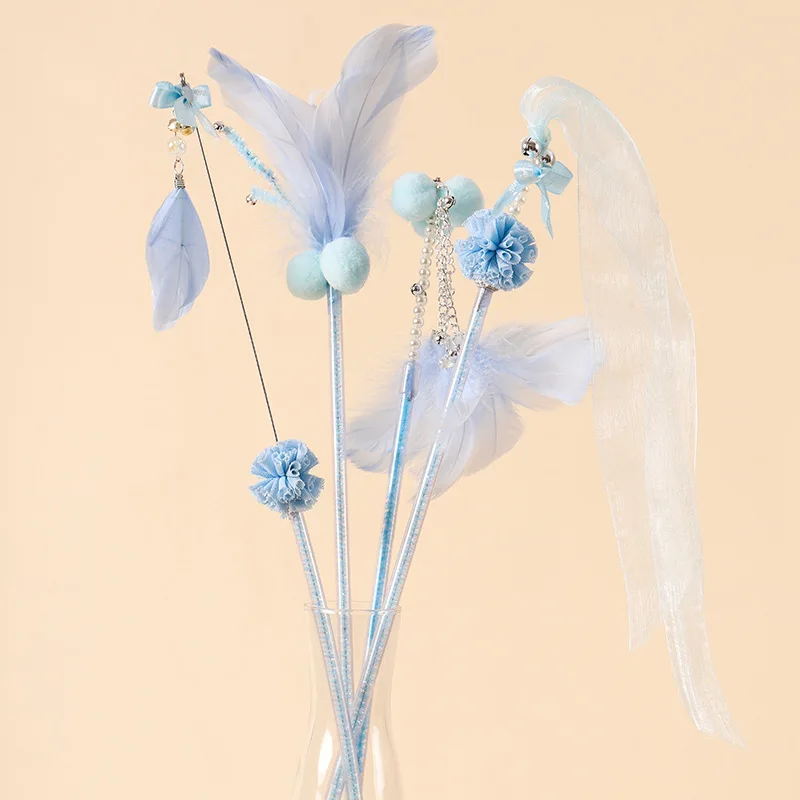 Juego de combinación de juguetes interactivos para gatos, Varita de juguete para mascotas, campana de plumas divertida, juego de cosquillas para gatitos, cinta, palo Teaser para gatos - imagen 4