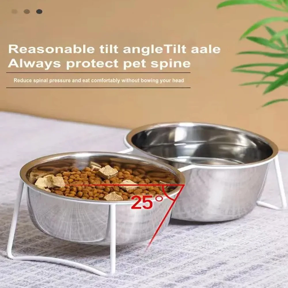 Cuencos elevados para mascotas, juego de cuencos de agua para comida a prueba de caídas de acero inoxidable con soporte, cuenco de alimentación para perros y gatos de interior, 1 ud.