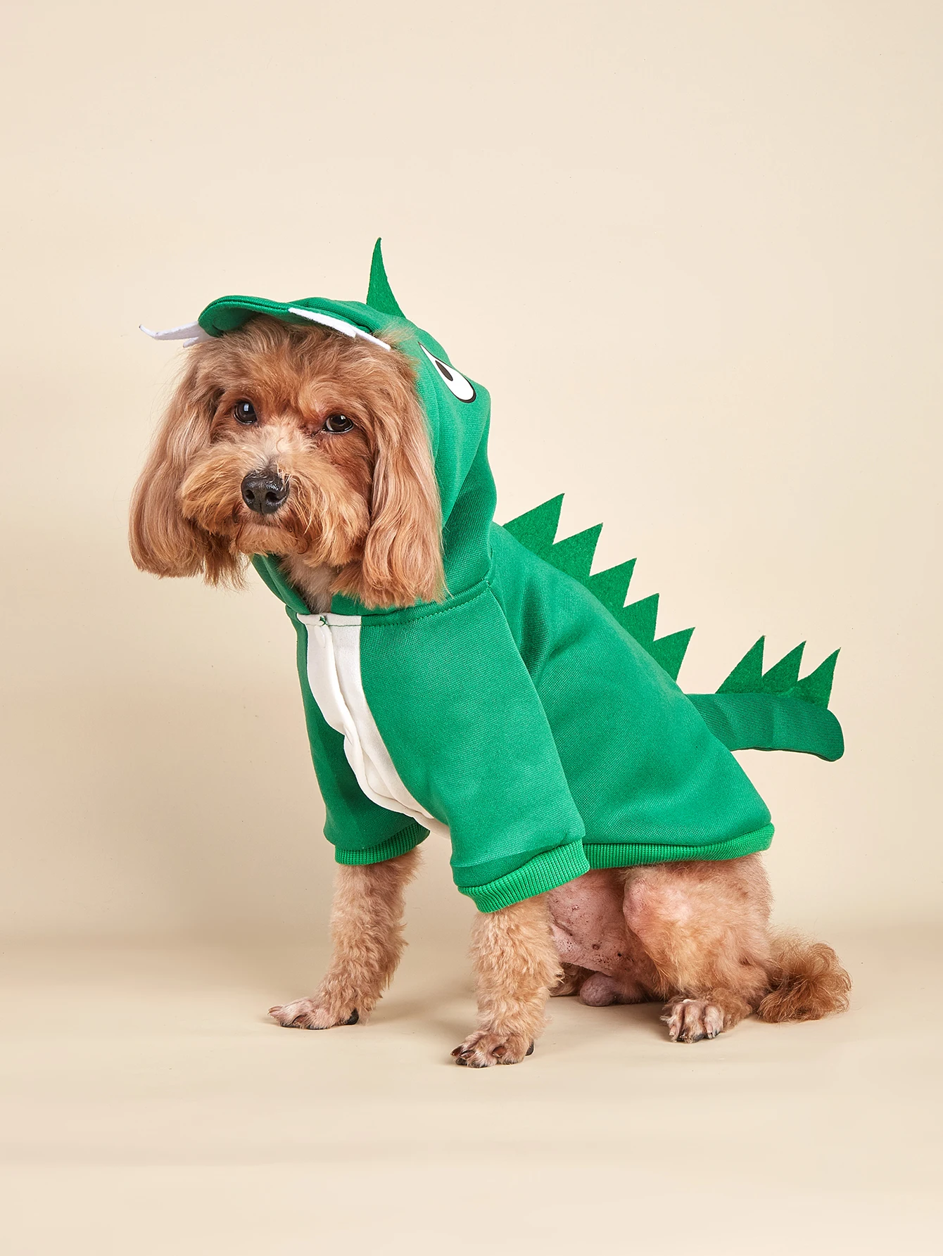 Ropa de disfraz de perro de dinosaurio de Halloween, sudadera con capucha de felpa verde para mascotas con detalles de dinosaurio 3D, traje festivo para mascotas para perros pequeños/medianos - imagen 2