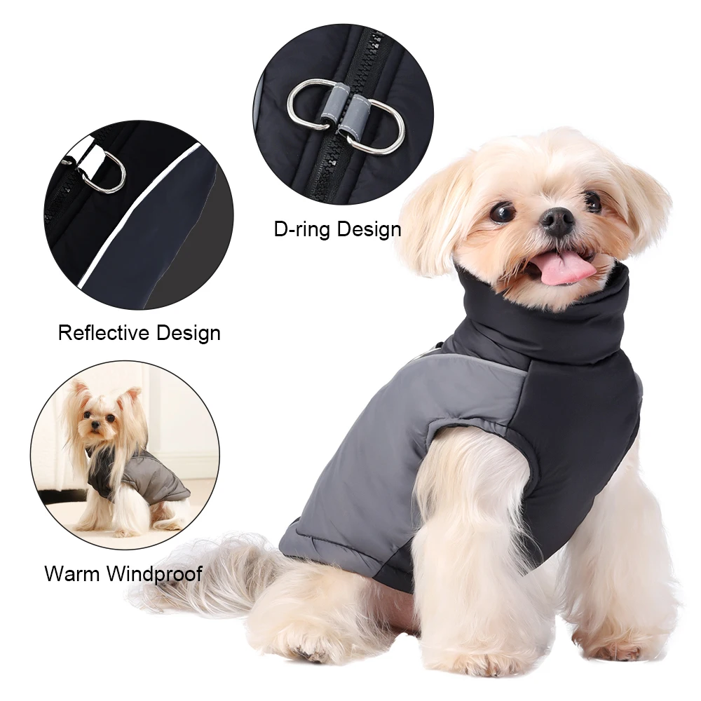 Chaqueta de invierno para perros pequeños, abrigo reflectante impermeable, ropa para mascotas, disfraz cálido y acogedor para cachorros, chaleco para Bulldog Francés Chihuahua, monos - imagen 4