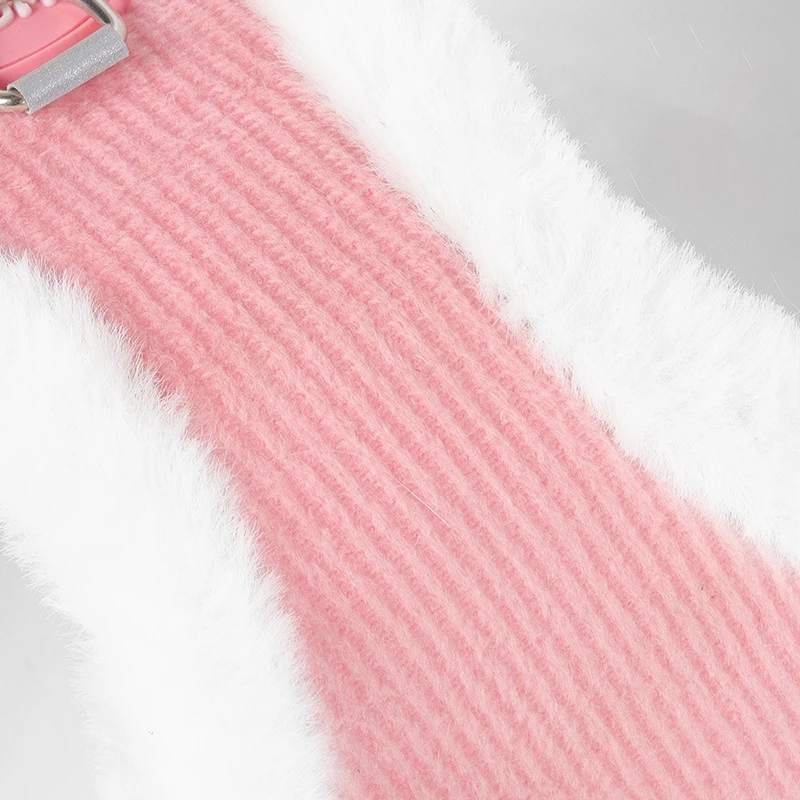 Conjunto de arnés y correa de piel de conejo, chaleco reflectante de felpa cálido para mascotas para perros pequeños y gatos, arnés cómodo ajustable - imagen 4