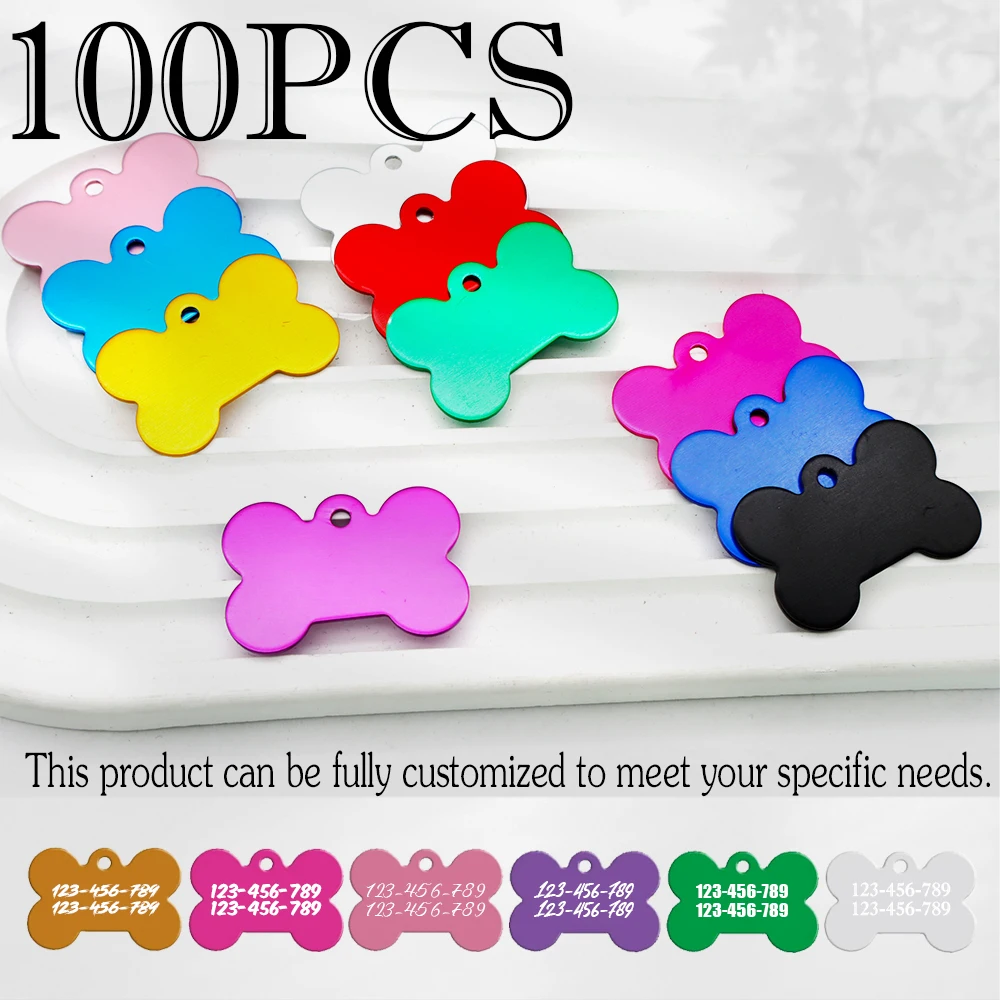 100 Uds. Suministros para mascotas etiqueta en blanco de hueso llavero de Metal colgante etiqueta de identificación de perro accesorio al aire libre