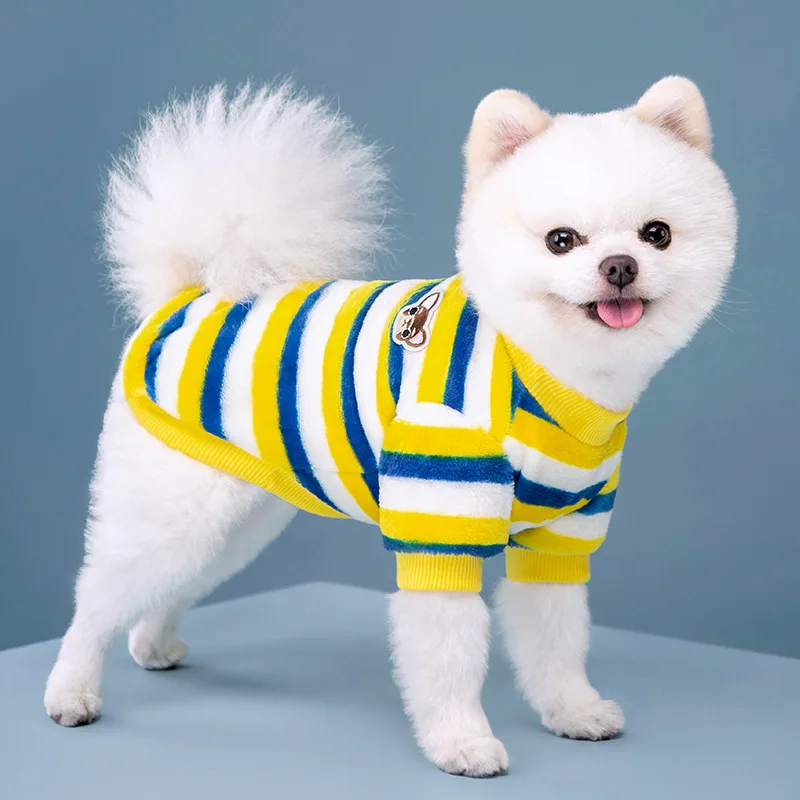 Ropa de lana suave para mascotas, chaleco cálido de invierno para perros pequeños, ropa para cachorros y gatos a rayas de arcoíris, abrigos para Chihuahua, caniche, Shih Tzu - imagen 2