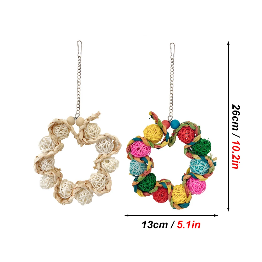 Bola de ratán de forma redonda, columpio para pájaros, juguete para agarrar mordeduras, soporte para moler los dientes, juguetes para masticar colgantes para decoración de jaulas para loros y pájaros, 1 ud. - imagen 2