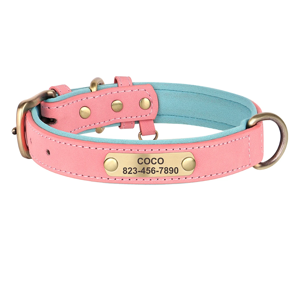 Collar de perro personalizado, collares de identificación de perro de cuero PU, placa con nombre grabada gratis, ajustable para perros pequeños, medianos y grandes, Pitbull - imagen 3
