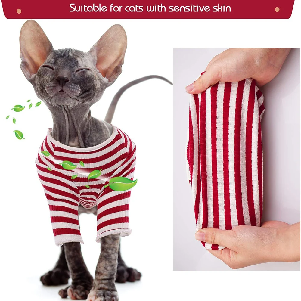 Linda camiseta de gatito, ropa de gato Sphynx con mangas largas, ropa transpirable de uso diario para gatos, pijamas adorables respetuosos con la piel - imagen 3