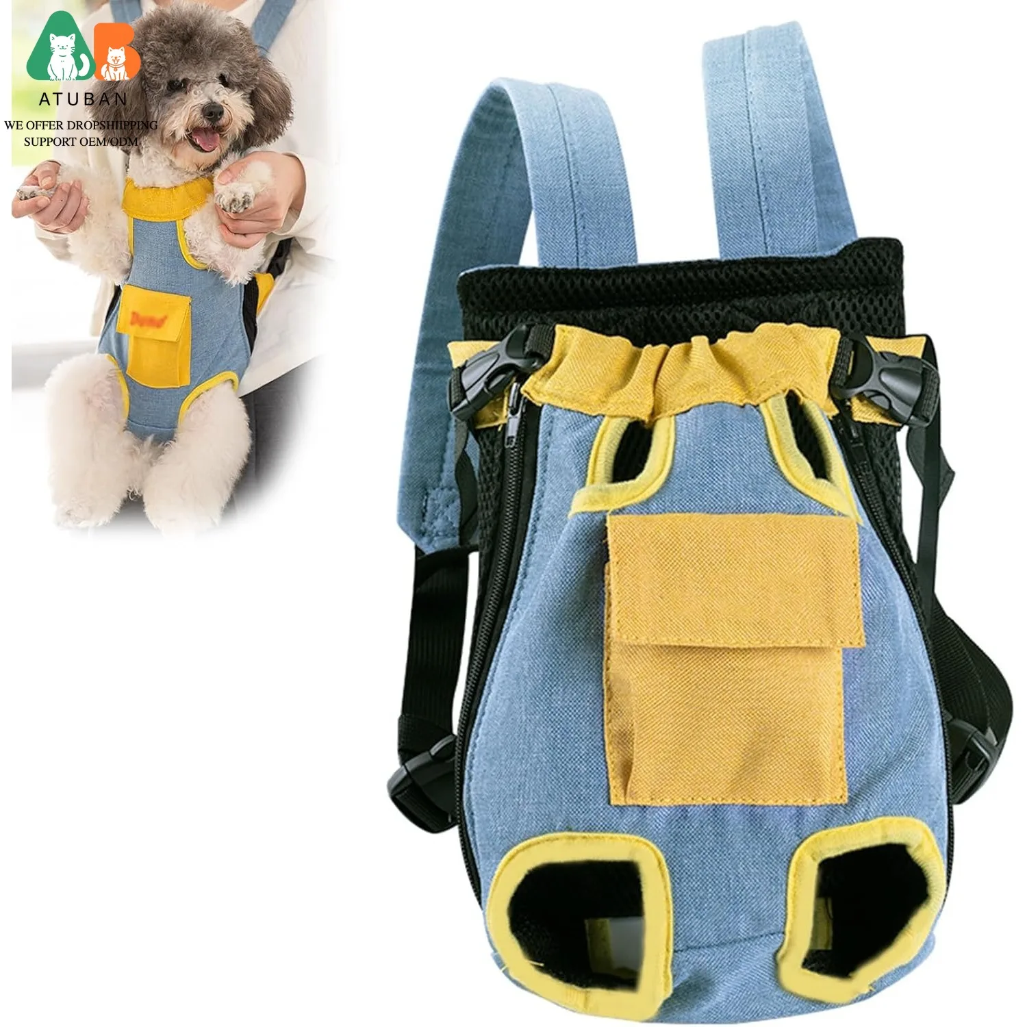 Mochila portamascotas con patas fuera para perros y gatos