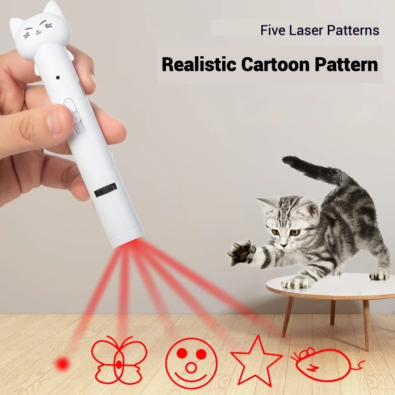 Juguete láser para gatos, palo de luz interactivo recargable por USB para mascotas, puntero infrarrojo con múltiples patrones, divertido cazador de gatos, juguete de entrenamiento para ejercicio