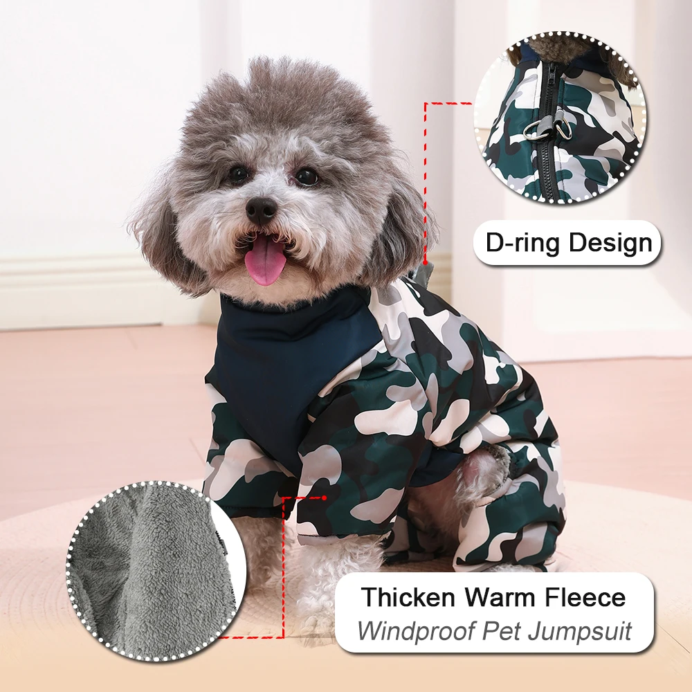 Mono grueso para cachorros, ropa de invierno, abrigo cálido para perros, chaqueta para perros pequeños, mono impermeable de camuflaje para Chihuahua y Pug, disfraz - imagen 3