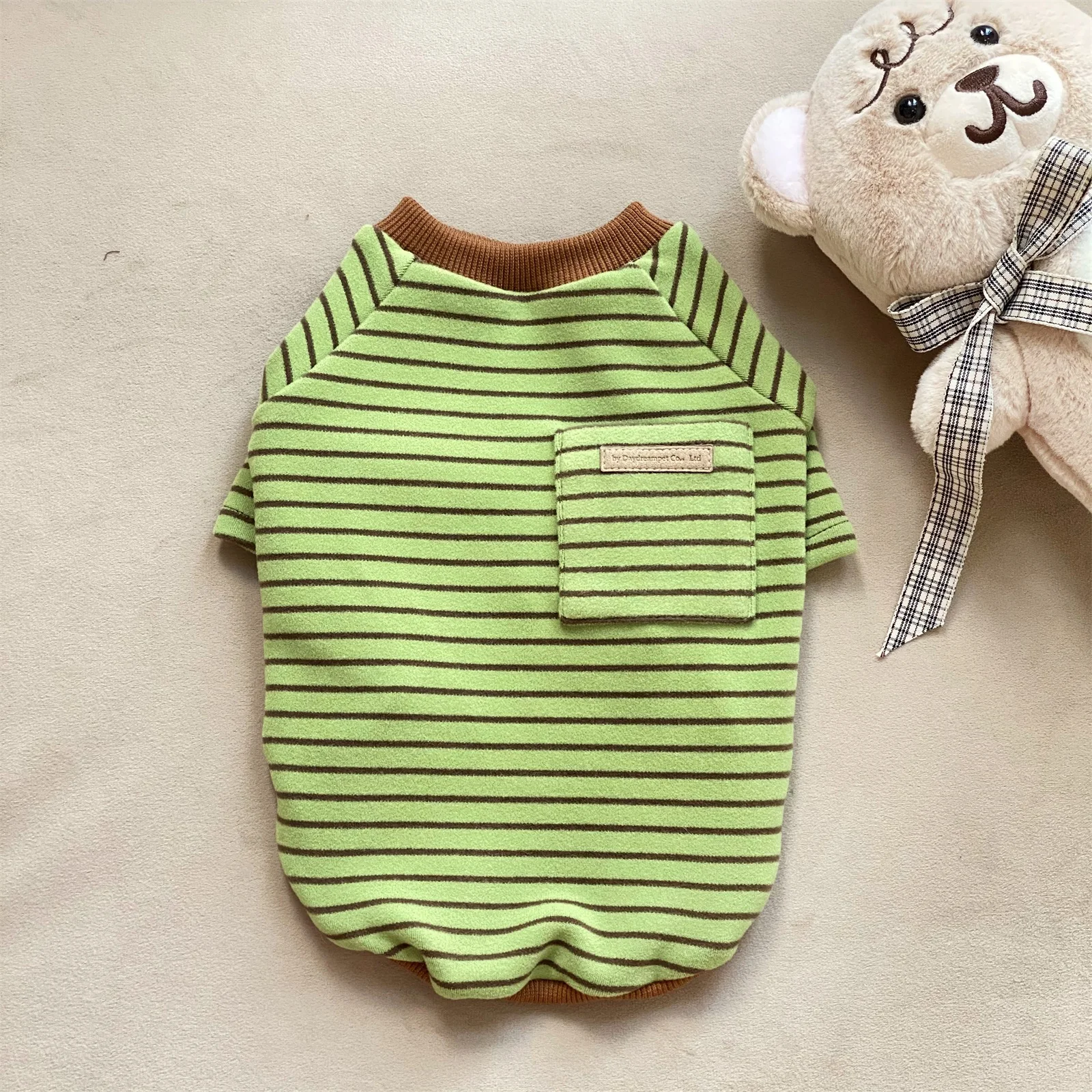 Sudadera de rayas verdes para perros salchicha, abrigo suave y cálido de manga larga para perros Wiener en otoño e invierno, mono para tejón - imagen 3