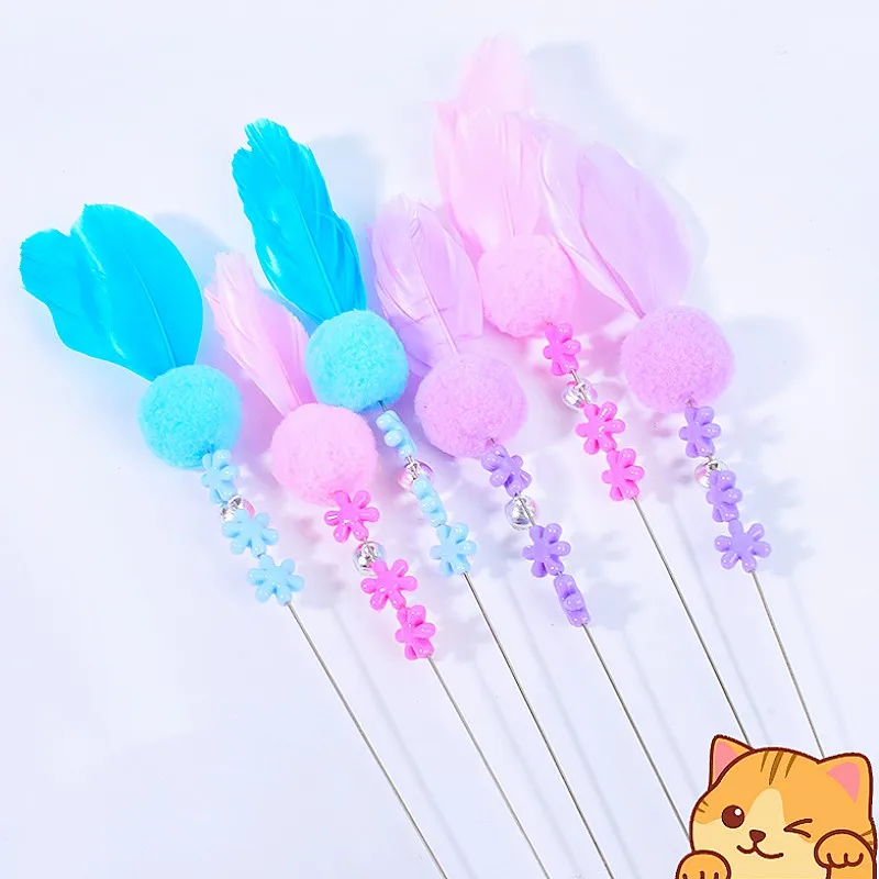 Juguetes para gatos, juguete interactivo de plumas para gatos, juguetes de mango largo para gatos, palo de burlas, alambre de acero, juguete para gatos, palos de bolas de lana, suministros para mascotas - imagen 2