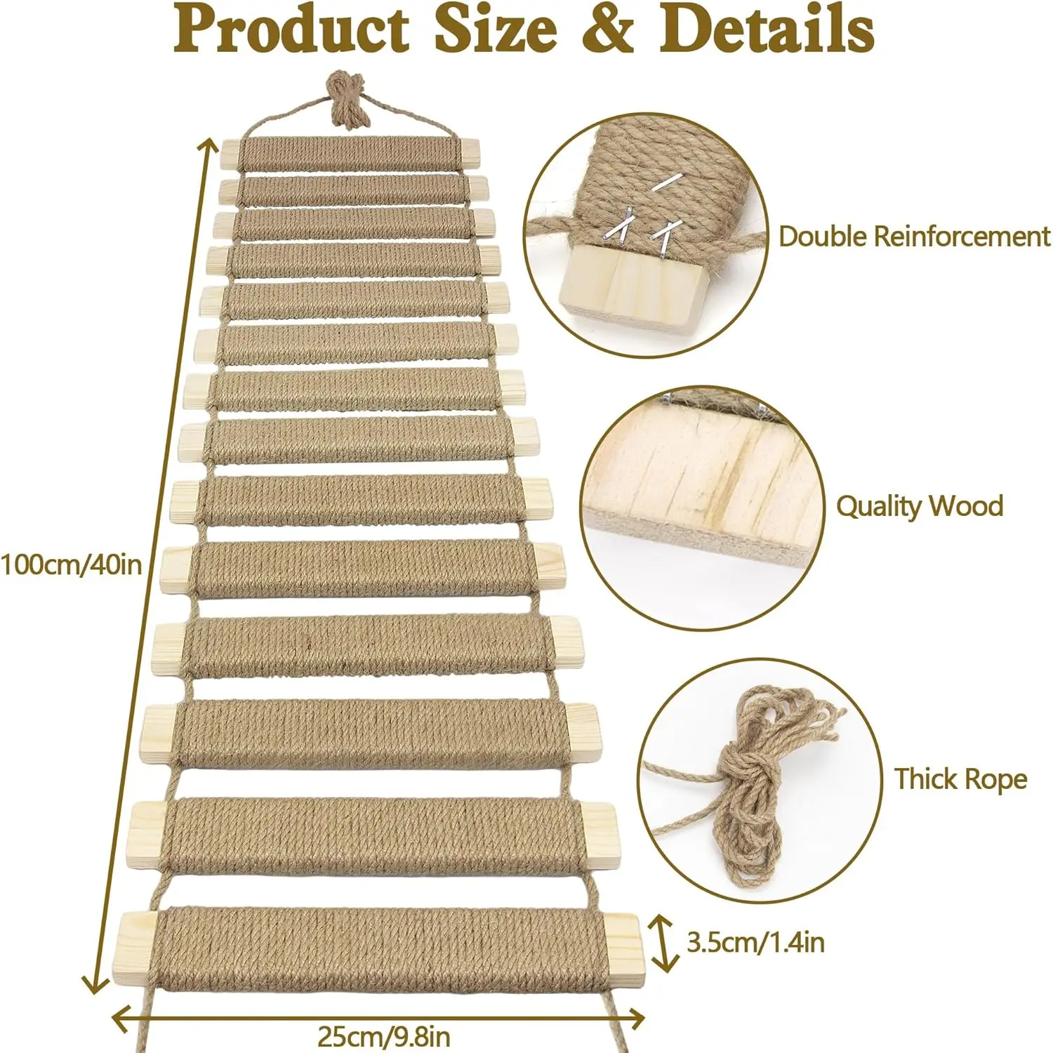 Hamaca de Actividades para Gatos – Puente, Escalera de Sisal y Madera - imagen 3