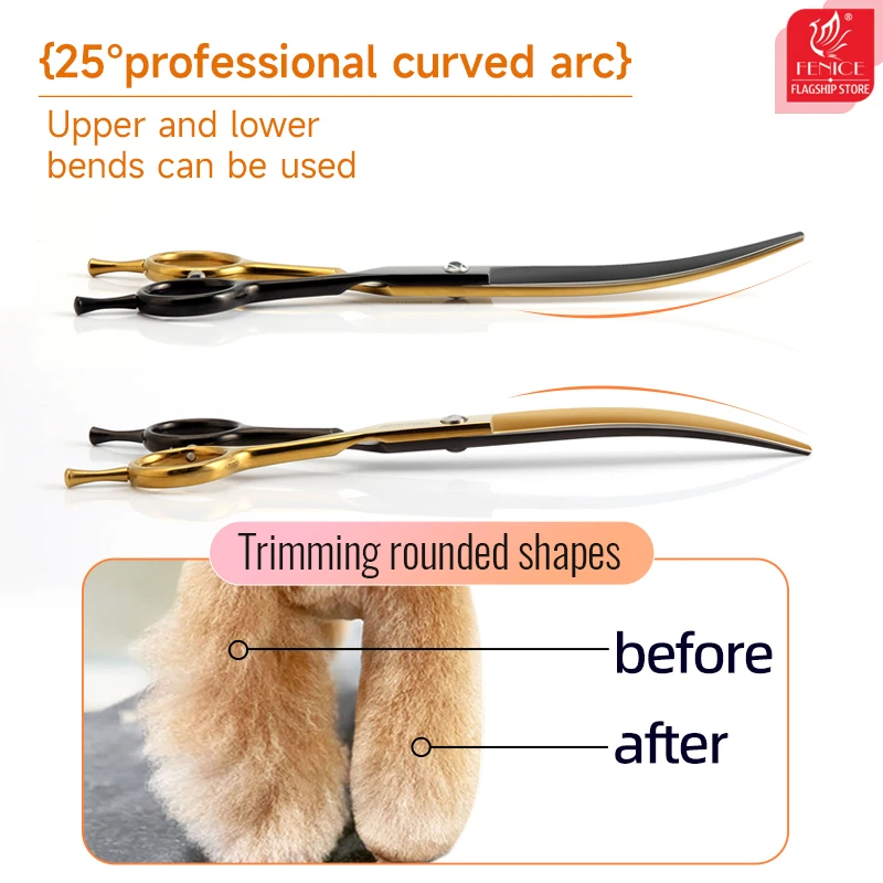 Fenice-tijeras de aseo para mascotas, 6,5/7 pulgadas, color negro y dorado, rectas, más delgadas, curvas, para principiantes, uso doméstico - imagen 5