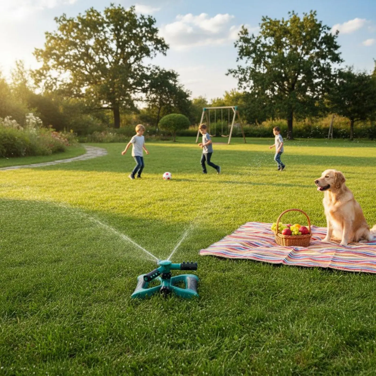 Aspersor giratorio 360º con 3 modos para jardín y perros en juego - imagen 2