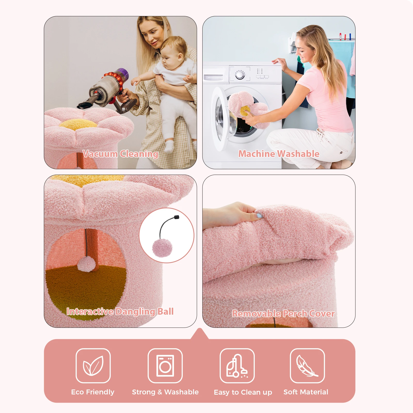 Casa para gatos de flores estable con bola colgante interactiva, percha extraíble, condominio súper grande, hermosa zona oculta para gatos de interior - imagen 3