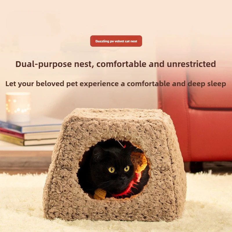 Casa para mascotas, nido para gatos cálido en invierno, casa para gatos gruesa, extraíble y lavable en las cuatro estaciones, nido para perros, productos para mascotas